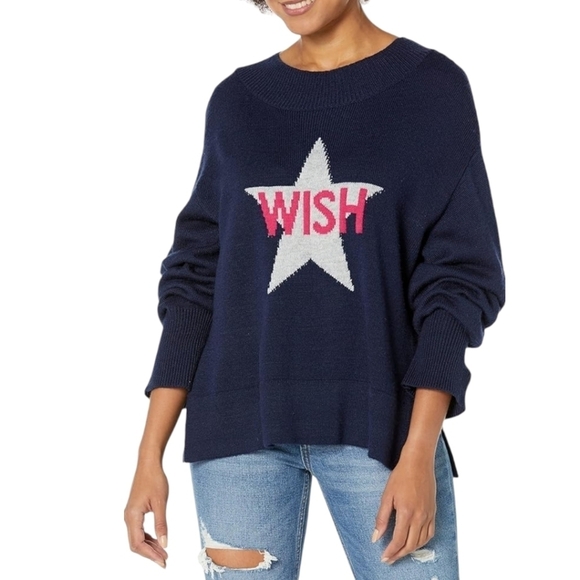 Victor Alfaro Navy Blue Oversized Silver Star “Wish” Sweater XL - Picture 4 of 6